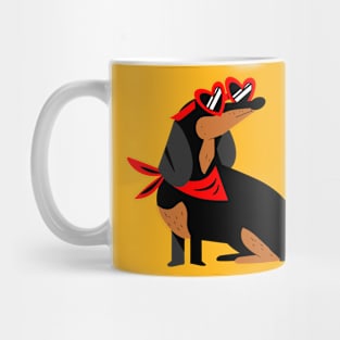 illustrated dachshund dog with heart glasses Mug